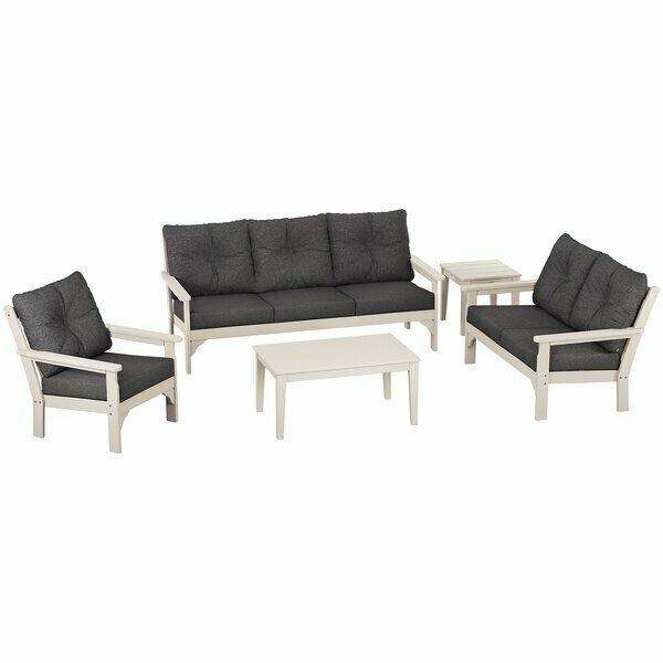 Polywood Vineyard Sand / Ash Charcoal 5-Piece Deep Seating Patio Set with Settee 633PWS31S598
